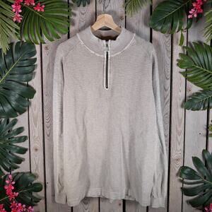 Tommy Bahama Men's XLT Tall Beige L/S Quarter Ziop Waffle Knit Collared Sweater